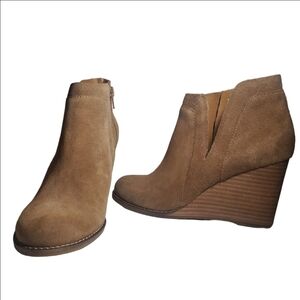 LUCKY BRAND Yabba Split Brown  Suede Wedge Zip Ankle Bootie Woman's 8.5 EUC